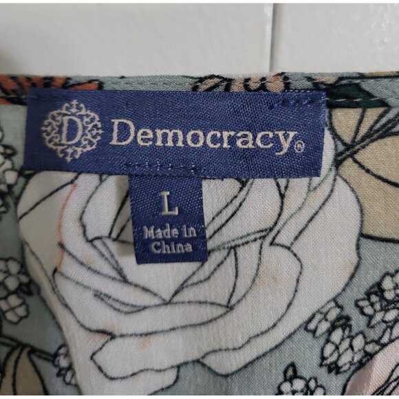 DEMOCRACY Women's SZ LG Floral Striped 3/4 Kimono Sleeve V-Neck Flowy Tunic Top - Picture 3 of 9